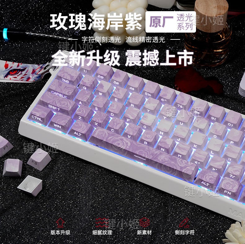 Rose Coast (Boxed) Keycaps Side-Engraved Translucent Personalized Pbt Five-Sided Dye-Sublimation Original Customized Gaming - Image 2